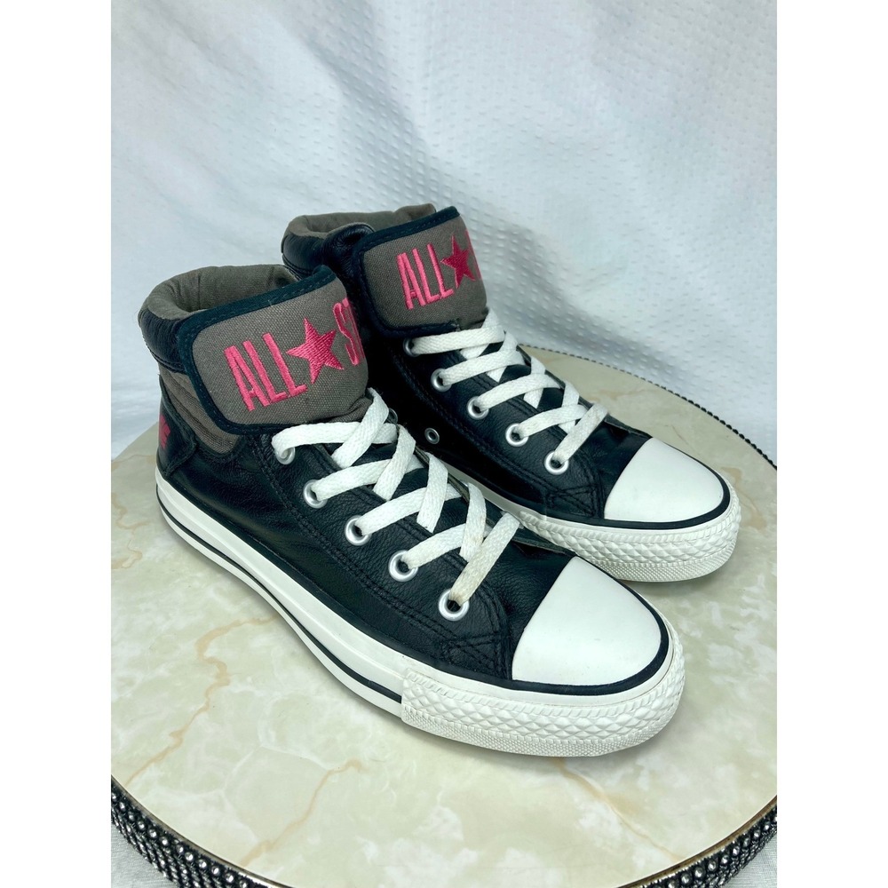 Converse Leather High Top Skater Shoes Kids Sz 5 Black White Streetwear Sneakers